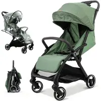 Sekey kinderbuggy, reiswagentje voor kinderen tot 22 kg, verstelbare rugleuning, regenbescherming en kijkvenster, opvouwmechanisme met één hand, zwart en groen