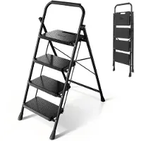 Sekey Vouwbare Trapladder 4 Treden, Antislip XXL Treden, Met Handvat, Multifunctionele Ladder voor Thuis, Keuken & Tuin, Belastbaar tot 150 kg