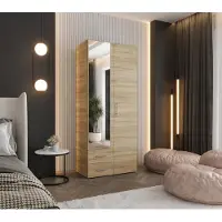 Caspian24 Kledingkast Sonoma eikenhout, 80 cm – Draaiduurskast, 190x80x48 cm – met 1 spiegel, kledingstang, legplanken en 2 lades – slaapkamerkast