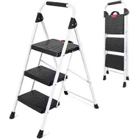 Sekey Vouwbare Trapladder 3 Treden, XXL Antislip Treden, Met Handvat en Klappsbeveiliging, Belastbaar tot 150 kg
