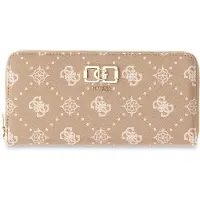 GUESS portemonnee Emelie Logo SLG Zip Around Wallet Biscotti Logo Lichtbruin