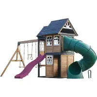 Axi Noud Speeltoestel met Speelhuis, Schommels, Trapeze, Klimwand – Paarse Glijbaan en Buisglijbaan