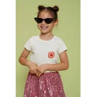 Jubel T-shirt ecru crochet Meisjes Katoen Ronde hals Effen - maat 104