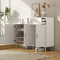 Sweiko Schoenenkast - Opbergruimte - 1 Lade - 3 Deuren - Metalen Pootjes - Wit