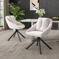 Sweiko Eetkamerstoel - Set van 2 - Velvet - 360° draaibare stoel - Ergonomisch - Beige
