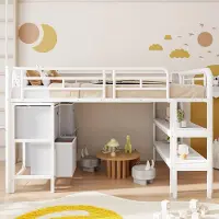 Sweiko Hoogslaper - 90x200 cm - Opbergplank - Afgeronde hoeken - Met lades - Kinderbed - Wit