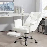 MODFU Bureaustoel - Ergonomisch En Verstelbaar - Met Voetsteun En Lendenkussen - Kunstleer - Wit - 69 X 65 X 107-115 Cm