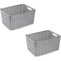 PlasticForte Opbergmand - 6x - Kastmand - rotan kunststof - zilver - 18 Liter - 29 x 39 x 20 cm
