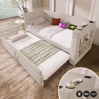 Sweiko Slaapbank - 90*190cm - met Uitschuifbaar bed - USB/Type-C - Bekerhouder - Linnen - Beige