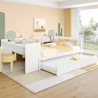 Sweiko Kinderbed - 140x200 cm - met bureau + onderschuifbed - Dennenhouten bedframe - Wit