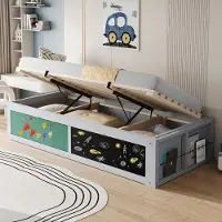 Sweiko Kinderbed - 90 × 200 cm - Opbergruimte - Schrijfbord - Met boekenrek - Grijs