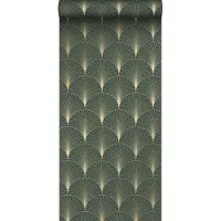 ESTAhome behang art deco motief donkergroen en goud - 53 cm x 10.05 m - 139584