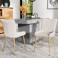 Sweiko Fluwelen Eetkamerstoel, Loungestoel met vier Gouden metalen poten, Lendensteun,Beige, 2-delige set, luxe, woonkamer, slaapkamer