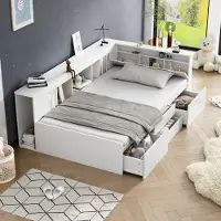 Sweiko Kinderbed - 90*200 cm - Eenpersoonsbed - met 4 Laden + Boekenkast + Opbergruimte - zonder matras - Wit