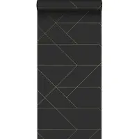 ESTAhome behang grafische lijnen zwart en goud - 53 cm x 10.05 m - 139144