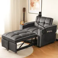 Sweiko Slaapbank - Uitschuifbaar - Bekerhouder + houder voor mobiele telefoon - Relaxfauteuil - Donkergrijs