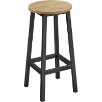 Leobert Barkruk – Rond – Eiken Sonoma Kleur – Zwarte Metalen Poten – Met Voetsteun – Stevig en Stijlvol – Industriële Stijl – Ideaal voor Keuken en Bar – Ø32x65 cm