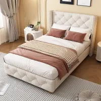Sweiko Eenpersoonsbed - 90*200cm - Linnen - Beige