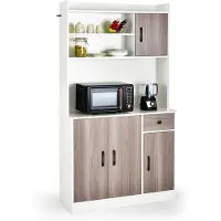Costway Keukenkast met werkblad, buffetkast met 4 verstelbare planken en kabelopeningen, hoge kast voor keuken, eetkamer, woonkamer, 180 cm, wit
