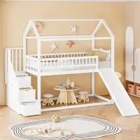 Sweiko Hoogslaper - 90 x 200 cm - Met glijbaan - Opbergruimte - Houten kinderbed - Wit
