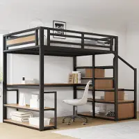 Sweiko Hoogslaper - 140×200 cm - Metalen frame - Met opbergplank - Bureau - Kinderbed - Zwart