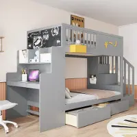 Sweiko Stapelbed - 90 x 200 cm - 2 lades - Met bureau - Kinderbed - Grenen frame - Grijs