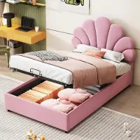Sweiko Kinderbed - 90 x 200 cm - Hydraulische opbergruimte - Velours stof - Roze