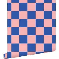 ESTAhome behang geblokt motief roze en koningsblauw - 53 cm x 10.05 m - 130915