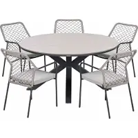 Garden Impressions Ross tuinset sand 6-delig - Tulli tuintafel light teak look Ø148 cm