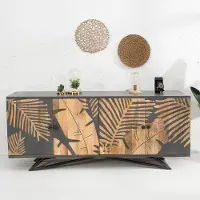 Riess Massives Dressoir TROPICAL 160cm grijs Mangoholz bloemen Design Boho metalen frame - 38728