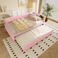 STILVORA slaapbank 90x200, dagbed met multifunctioneel uitschuifbed, inclusief lattenbodem en nachtkastje met lamp, jeugdbed met USB-C en USB-aansluiting, zonder matras, roze