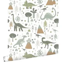 ESTAhome behang dinosaurussen vintage blauw en groen - 53 cm x 10.05 m - 131357