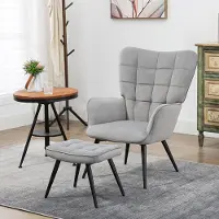 Sweiko Fauteuil - Hoge rugleuning - met Hocker - Velvet - Maximale belasting 120 kg - Grijs