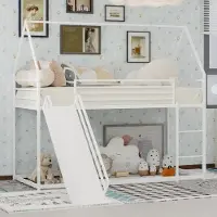 Sweiko Hoogslaper - 90x190 cm - Met glijbaan - Huisvormig - Metalen frame - Kinderbed - Wit