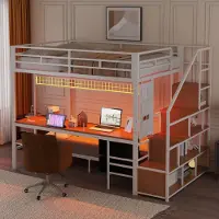 Sweiko Stapelbed - 140×200 cm & 90×200 cm - Met bureau - LED-verlichting - Oplaadpunt - 2 lades - Metalen frame - Wit