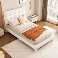 Sweiko 90x200cm plat bed, Zacht Kussen bed, Comfortabel Hoofdeinde interieur, drievoudig verstelbaar hoofdeinde, modieus en eenvoudig, Wit (geen matras)