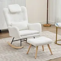 Sweiko Schommelstoel - met Hocker - Relaxfauteuil - Fauteuil - Teddy stof - Draagvermogen 100 kg - Wit