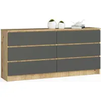 Akord Ladekast K160 met 6 Lades / Furniture Factory / Artisan Eik - Grafietgrijs / 160 x 77 x 40 cm
