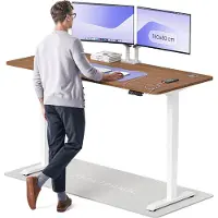 Desktronic HomePro Zit-sta Bureau Elektrisch In Hoogte Verstelbaar, 180x80cm Wit/Notenhout, Stille Dubbele Motor, Hoogte 62-126cm