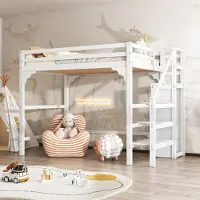 Sweiko 140*200cm Loft bed, Hoogslaper met Lattenbod, met Trap, met Kledingkast, Jeugdbed, Bergruimte, Wit