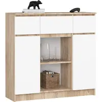 Akord Ladekast K100 met 3 Lades, 2 Deuren en 1 Plank / Furniture Factory / Sonoma Eik - Wit / 101 x 98 x 35 cm