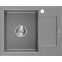 Mexen Enzo granieten gootsteen 1-komor met druiprek 576 x 465 , grijs, sifon chroom - 6506571005-71