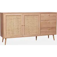 Sweeek - Dressoir met 2 deuren 3 lades houtdecor en rotan 150cm - bohème