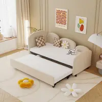 Sweiko Slaapbank - 90*200cm - met uitschuifbaar bed - Fluwelen stof - Beige