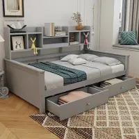 Sweiko Slaapbank - 90x200 cm - 2 lades - Opbergplank - Kinderbed - Grijs