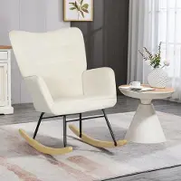Sweiko Schommelstoel - Hoge rugleuning - Beukenhout + stalen frame - Maximum gewicht 120 kg - Beige