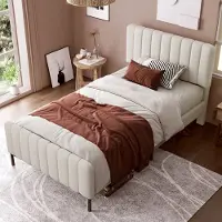 Sweiko Gestoffeerd Tweepersoonsbed 90 x 200 cm, Bedplaats met plat noedelsframe en verstelbaar hoofdeinde, Grijs Beige gestoffeerd bed, slaapkamer bedplaats jeugdbedkamer linnenmateriaal (geen matras)