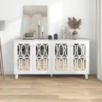 Sweiko Wit gespiegeld dressoir met koele kristallen grepen, vier deuren, met beweegbaar laminaat.voor woon- en eetkamer, 160 x 40 x 84cm