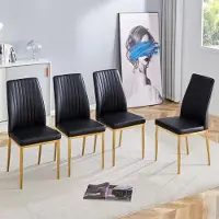 Sweiko Eetkamerstoel - Set van 4 - Gouden metalen poten - Kunstleer - Zwart