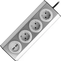 ORNO Hoekstekkerdoos - 3 stopcontacten - 2 USB A -Stekkerblok met 1.5 meter kabel - RVS